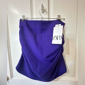NWT Zara Ruched Bodice Draped Sleeveless Top Small in Indigo Violet, Retail $50